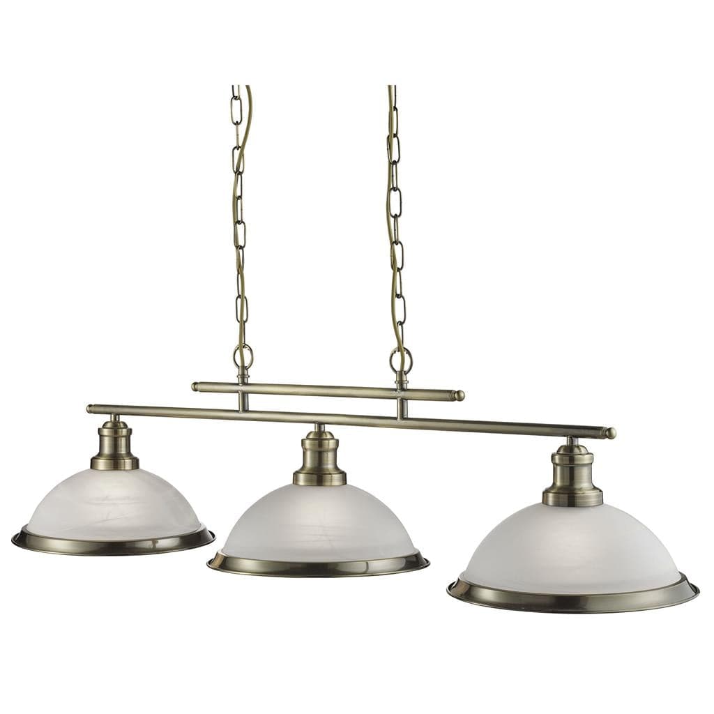 Searchlight Bistro 3Lt Bar Pendant - Antique Brass Metal & Acid Glass 2683-3AB