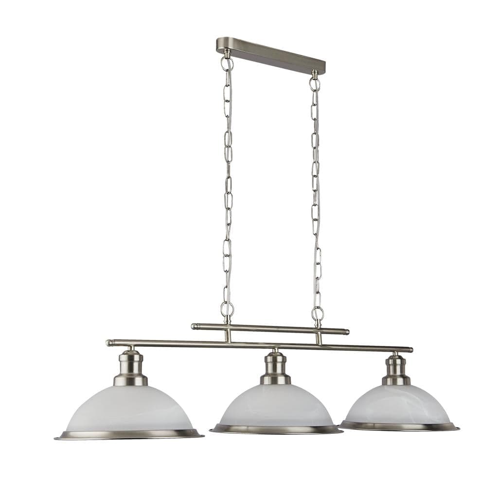 Searchlight Bistro  3Lt Bar Pendant - Satin Silver Metal & Acid Glass 2683-3SS