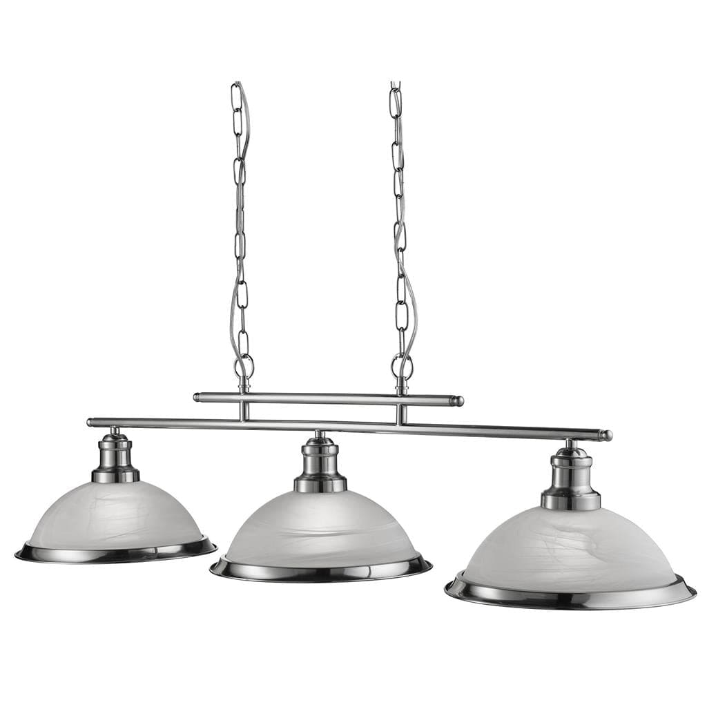 Searchlight Bistro  3Lt Bar Pendant - Satin Silver Metal & Acid Glass 2683-3SS