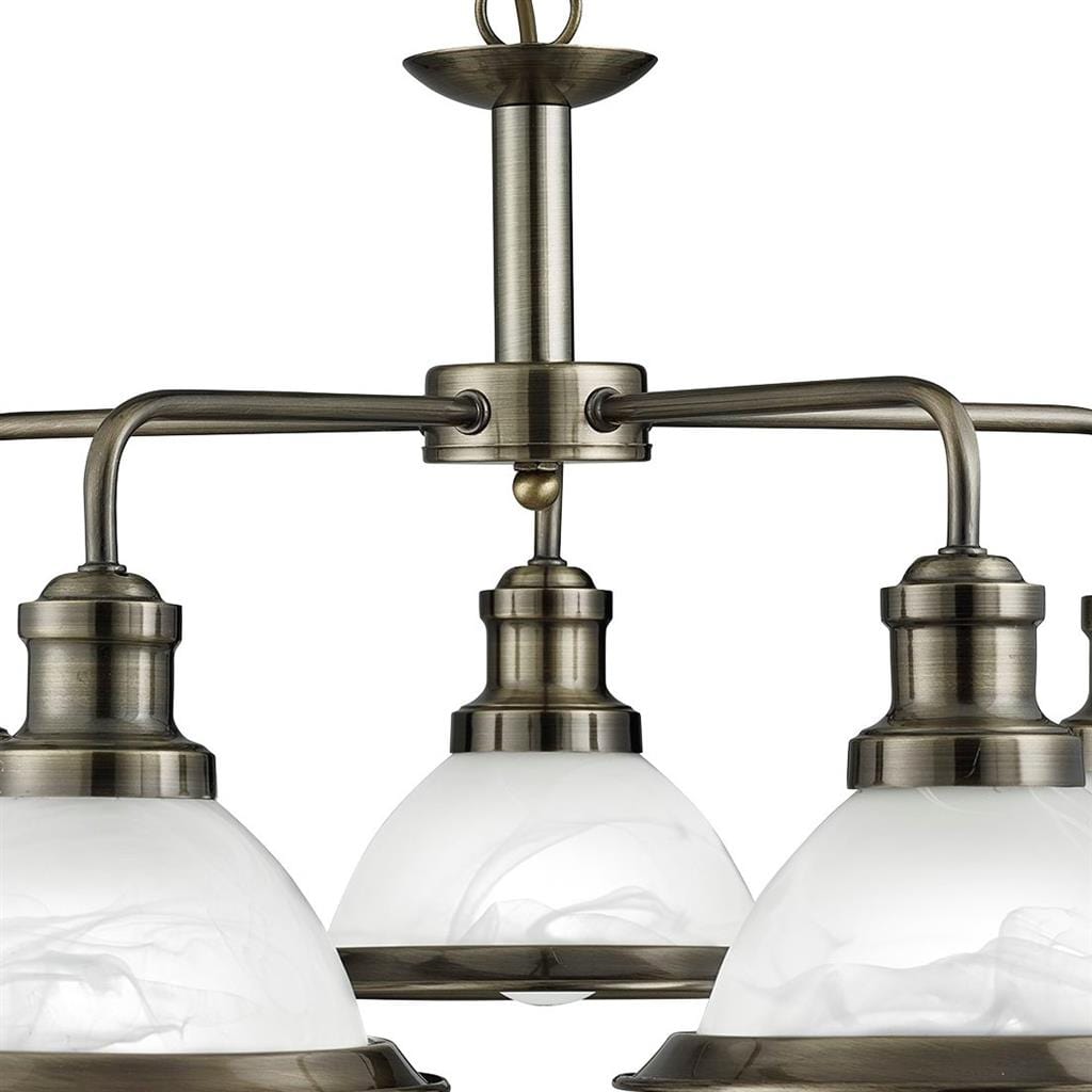 Searchlight Bistro 5Lt Pendant - Antique Brass Metal & Acid Glass 1595-5AB