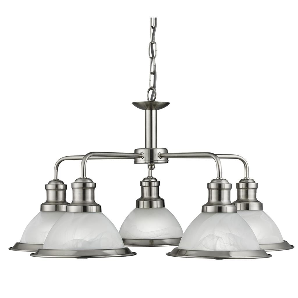 Searchlight Bistro 5Lt Pendant - Satin Silver & Glass 1595-5SS