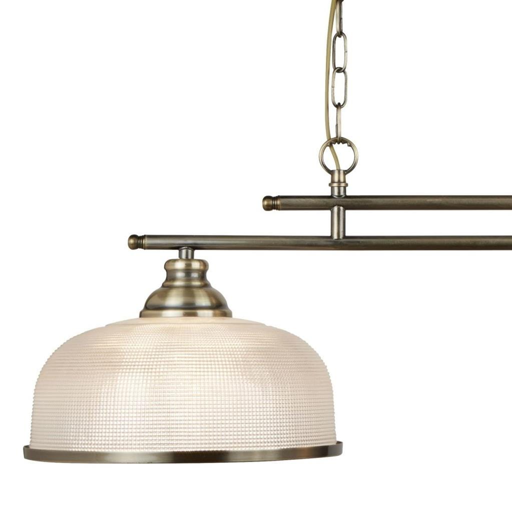 Searchlight Bistro II 2Lt Pendant- Antique Brass & Holophane Style Glass 3592-2AB