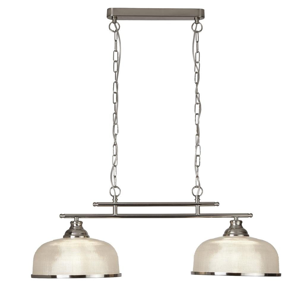 Searchlight Bistro II 2Lt Pendant - Satin Silver & Holophane Style Glass 3592-2SS