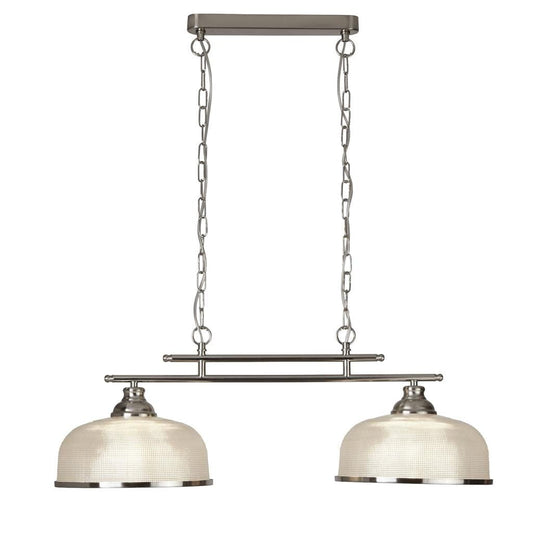 Searchlight Bistro II 2Lt Pendant - Satin Silver & Holophane Style Glass 3592-2SS