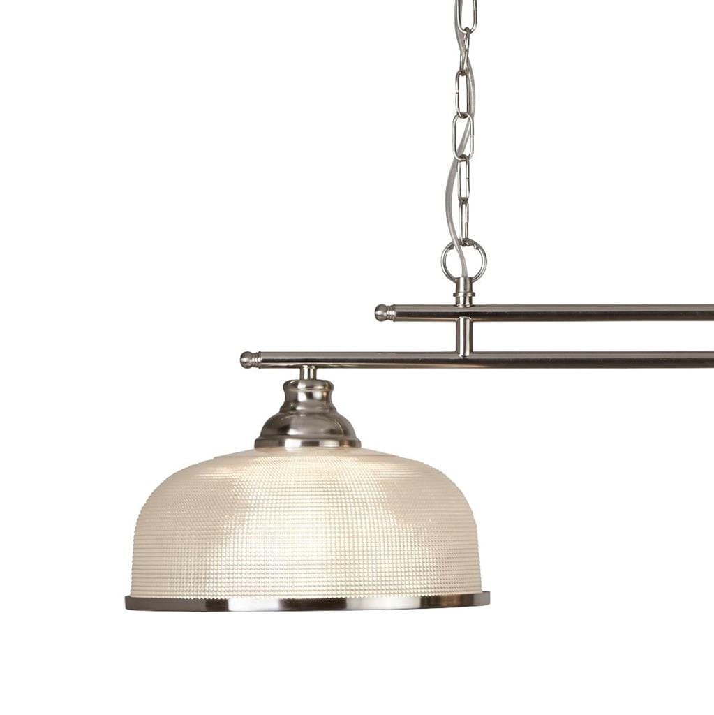 Searchlight Bistro II 2Lt Pendant - Satin Silver & Holophane Style Glass 3592-2SS