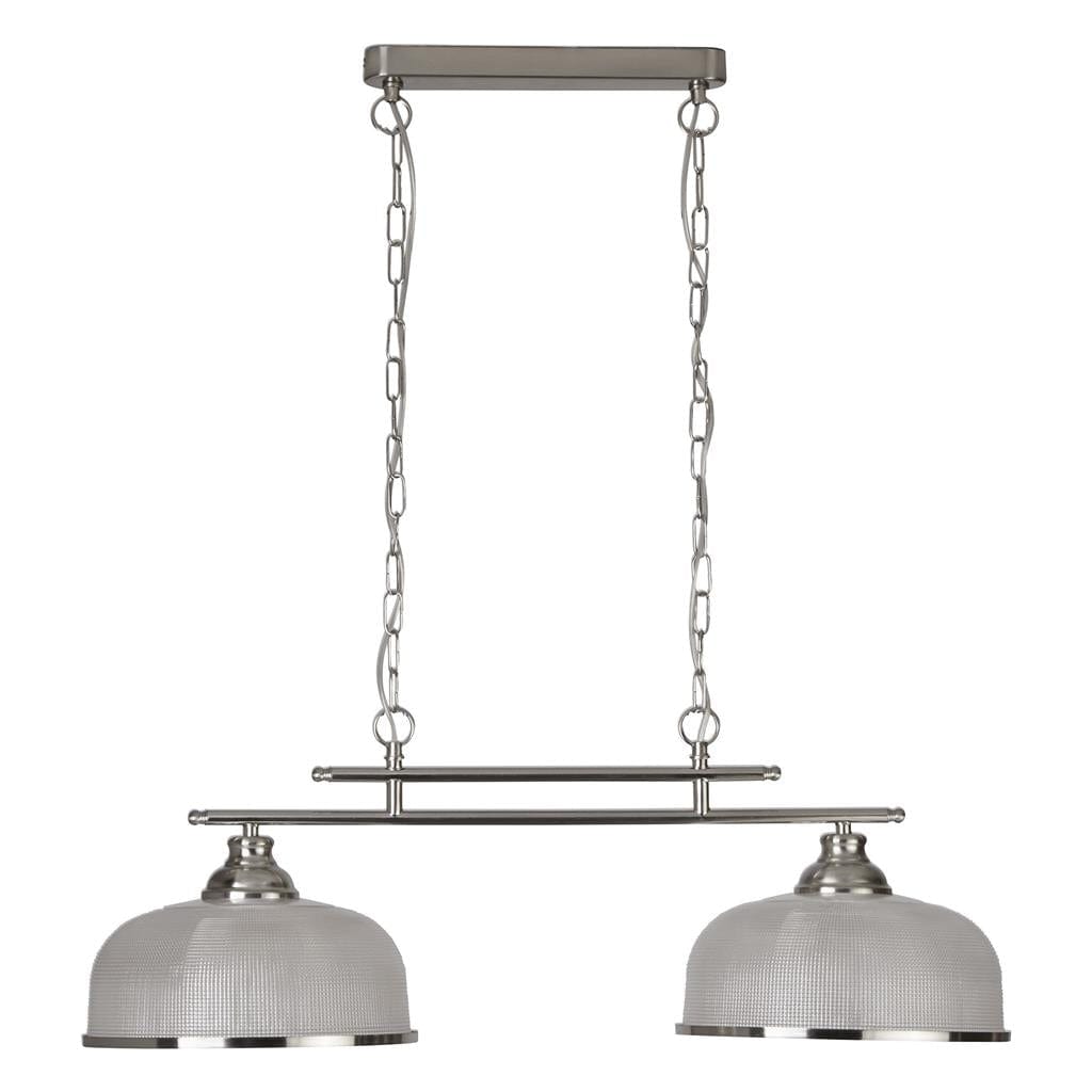 Searchlight Bistro II 2Lt Pendant - Satin Silver & Holophane Style Glass 3592-2SS