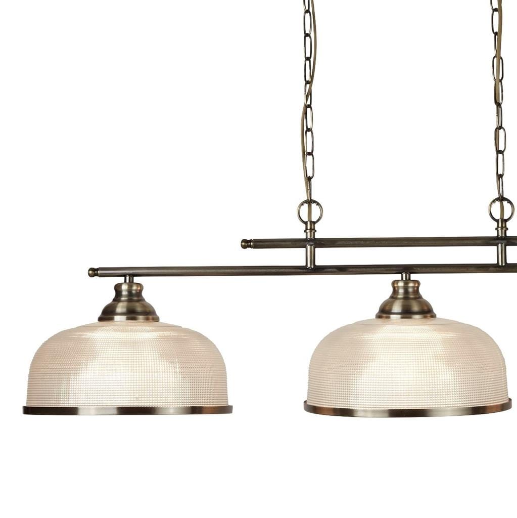 Searchlight Bistro II 3Lt Pendant-Antique Brass & Holophane Style Glass 3593-3AB