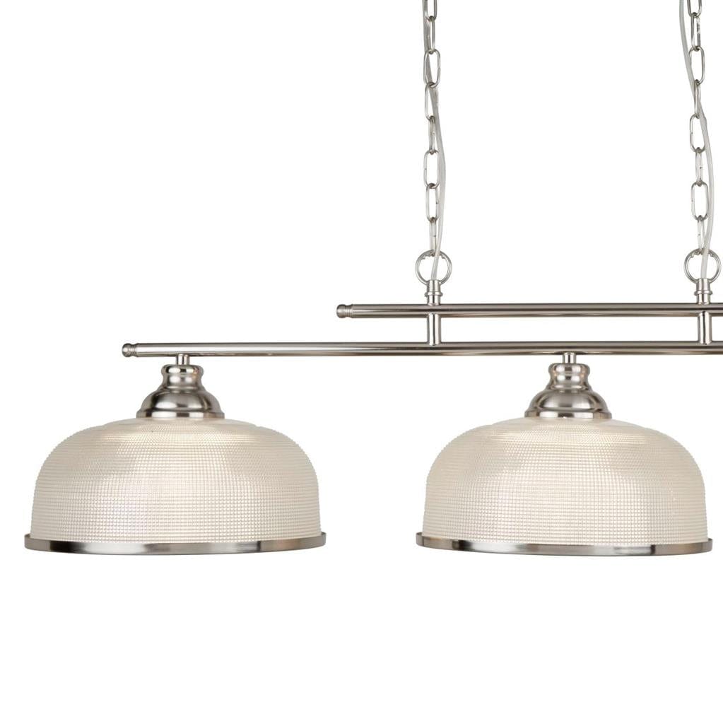 Searchlight Bistro II 3Lt Pendant - Satin Silver & Holophane Style Glass 3593-3SS