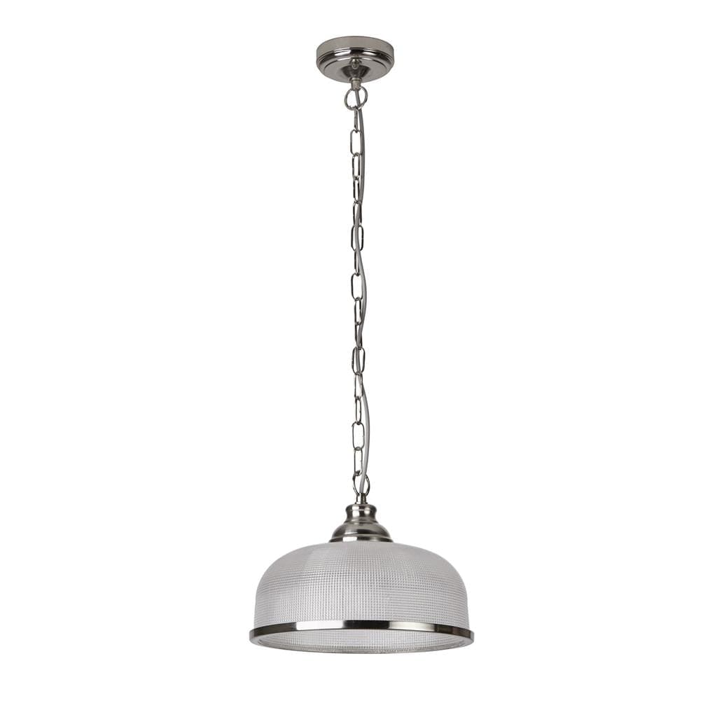 Searchlight Bistro II Pendant  - Satin Silver & Holophane Style Glass 1682SS