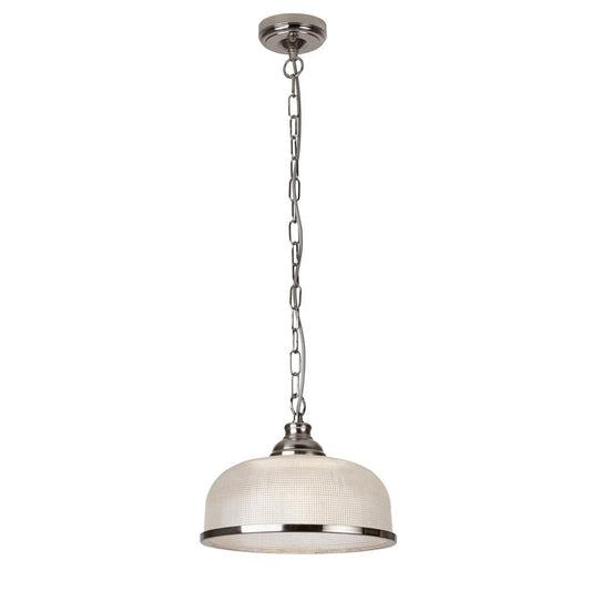 Searchlight Bistro II Pendant  - Satin Silver & Holophane Style Glass 1682SS