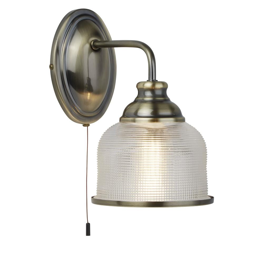 Searchlight Bistro II Wall Light- Antique Brass & Holophane Style Glass 2671-1AB