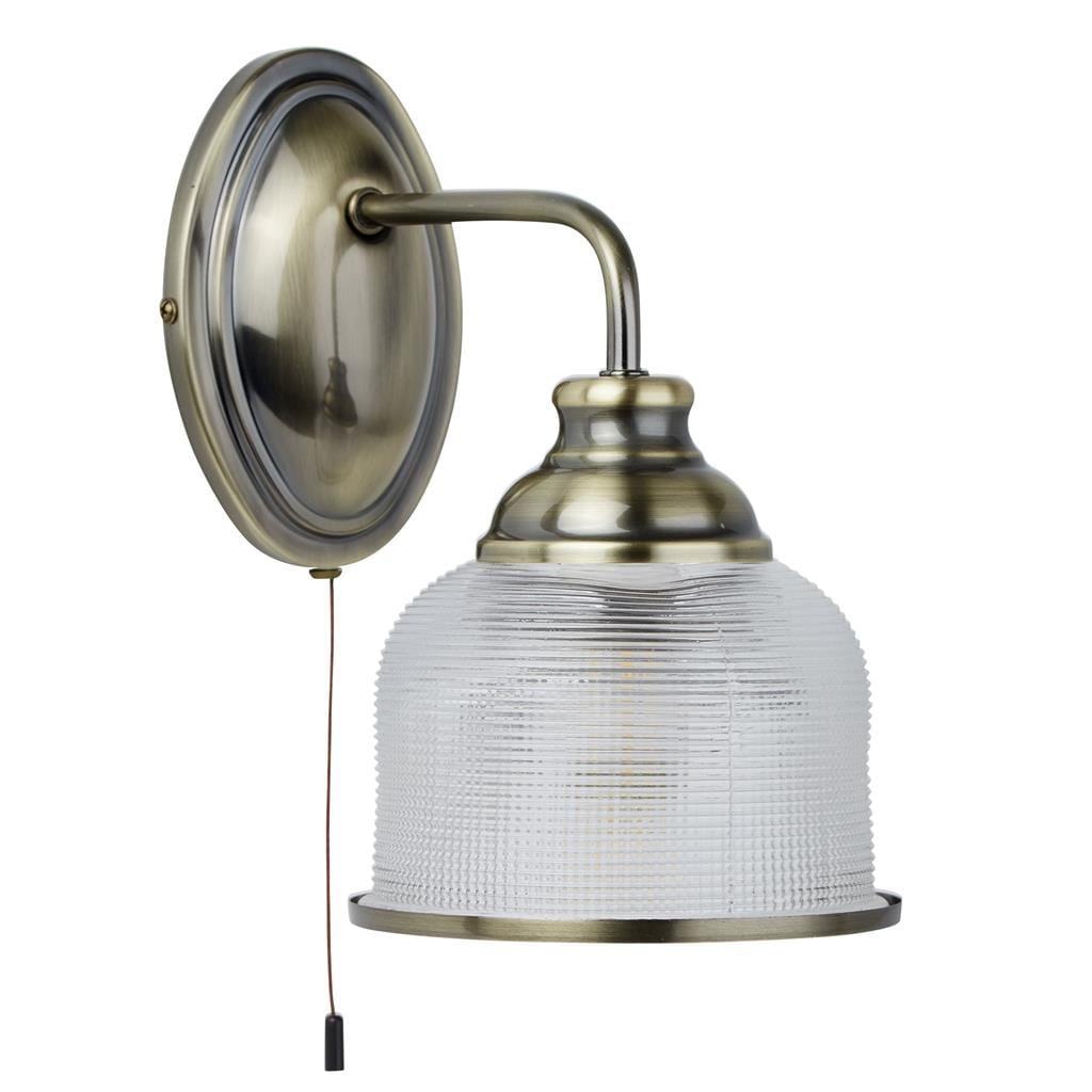 Searchlight Bistro II Wall Light- Antique Brass & Holophane Style Glass 2671-1AB