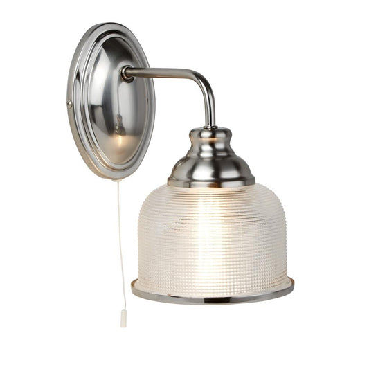 Searchlight Bistro II Wall Light - Satin Silver & Holophane Style Glass 2671-1SS