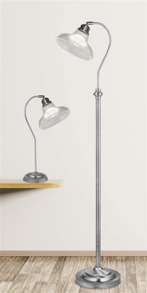 Searchlight Bistro III Floor Lamp - Satin Silver & Holphane Style Glass 7184SS