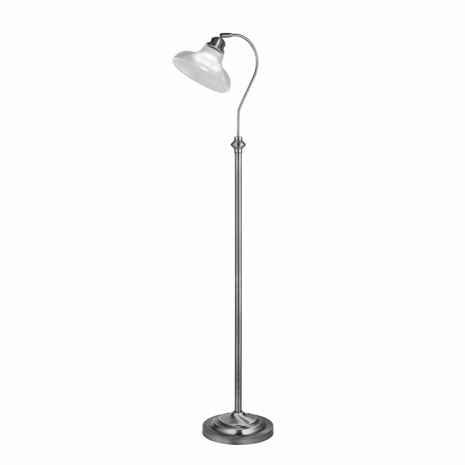 Searchlight Bistro III Floor Lamp - Satin Silver & Holphane Style Glass 7184SS