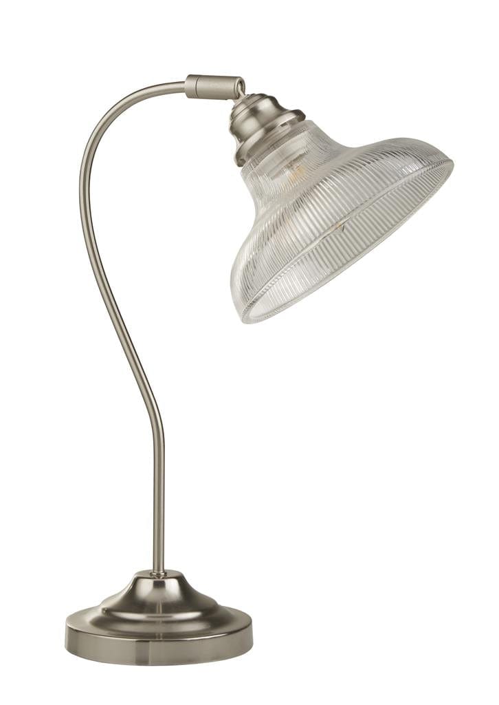 Searchlight Bistro III Table Lamp -Satin Silver & Holphane Style Glass 7180SS