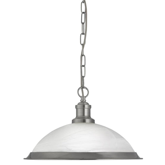 Searchlight Bistro  Pendant  - Satin Silver Metal & Acid Glass 1591SS