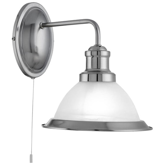 Searchlight Bistro  Wall Light  - Satin Silver Metal & Acid Glass 1481SS