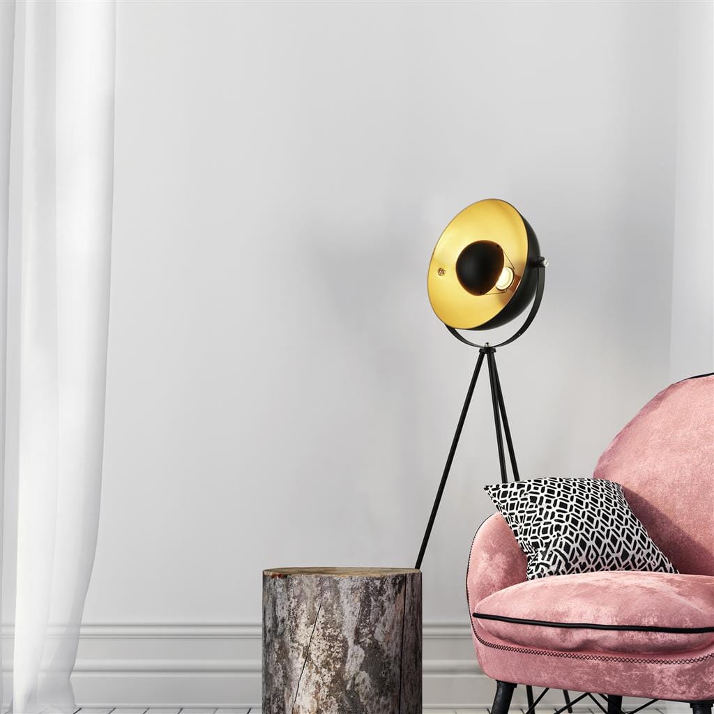 Searchlight Blink Tripod Floor Lamp - Black Matt Metal & Gold 8022BK