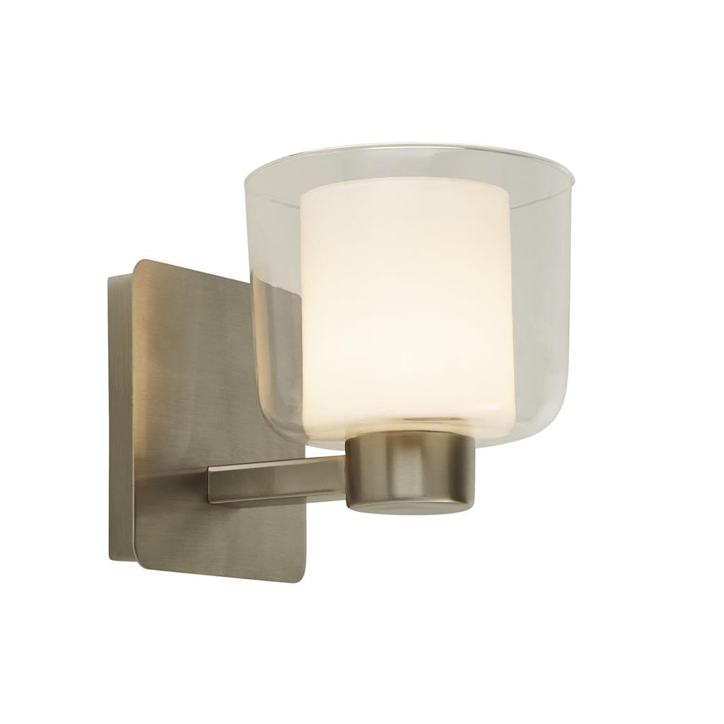 Searchlight Bolivia Wall Light - Satin Nickel Metal, Clear & Opal Glass 6051SN