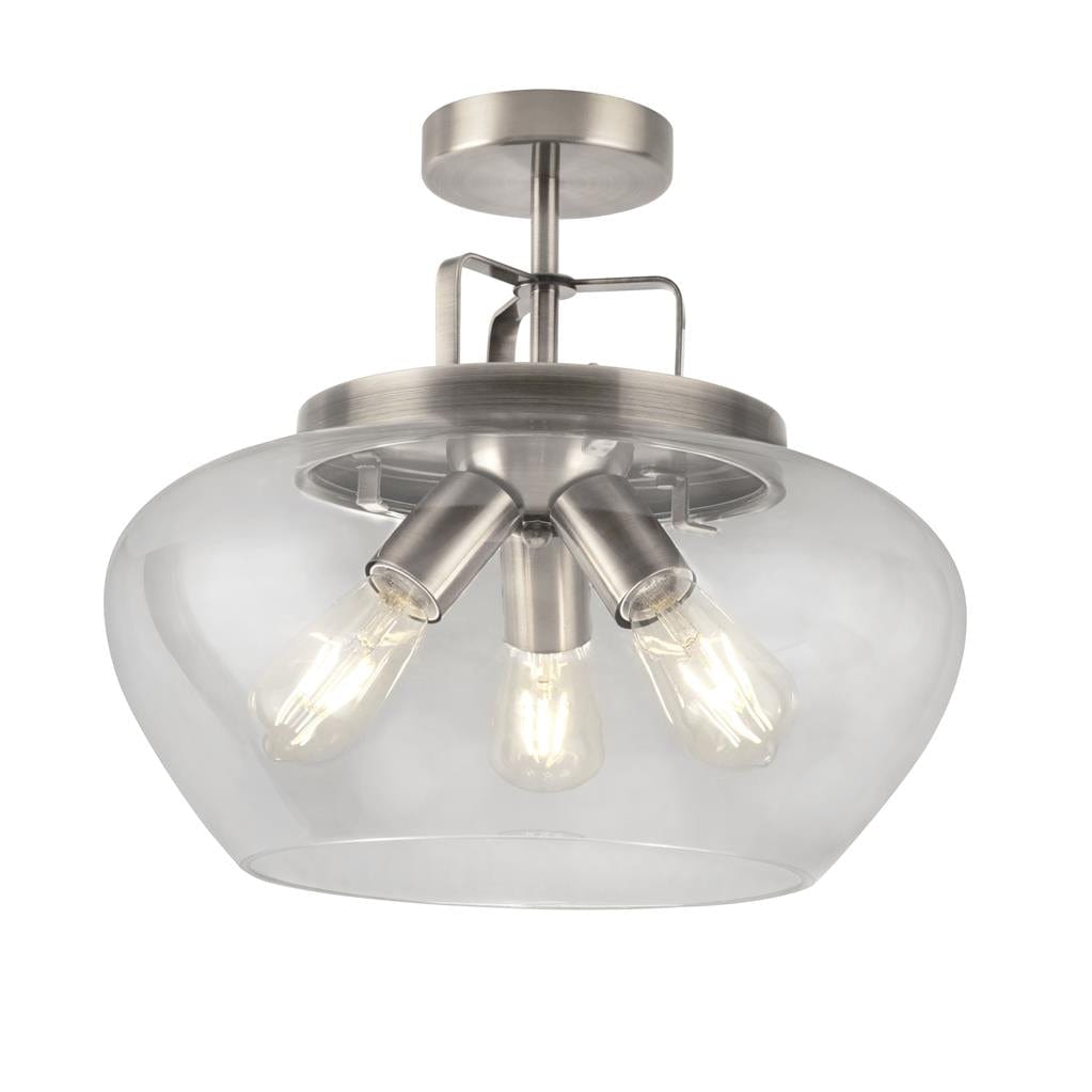 Searchlight Boule 3Lt Semi Flush - Silver & Clear Glass 8973-3SS