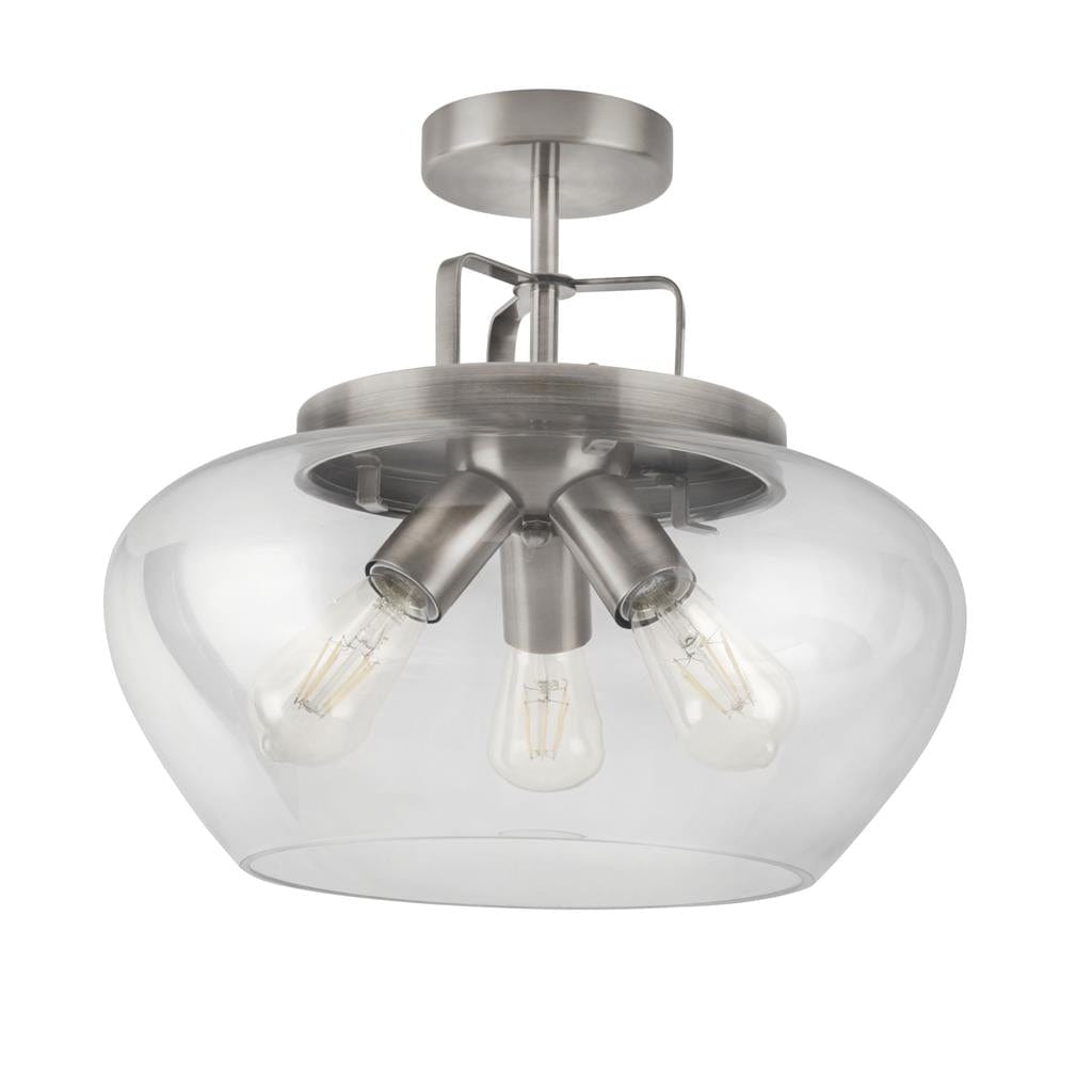 Searchlight Boule 3Lt Semi Flush - Silver & Clear Glass 8973-3SS