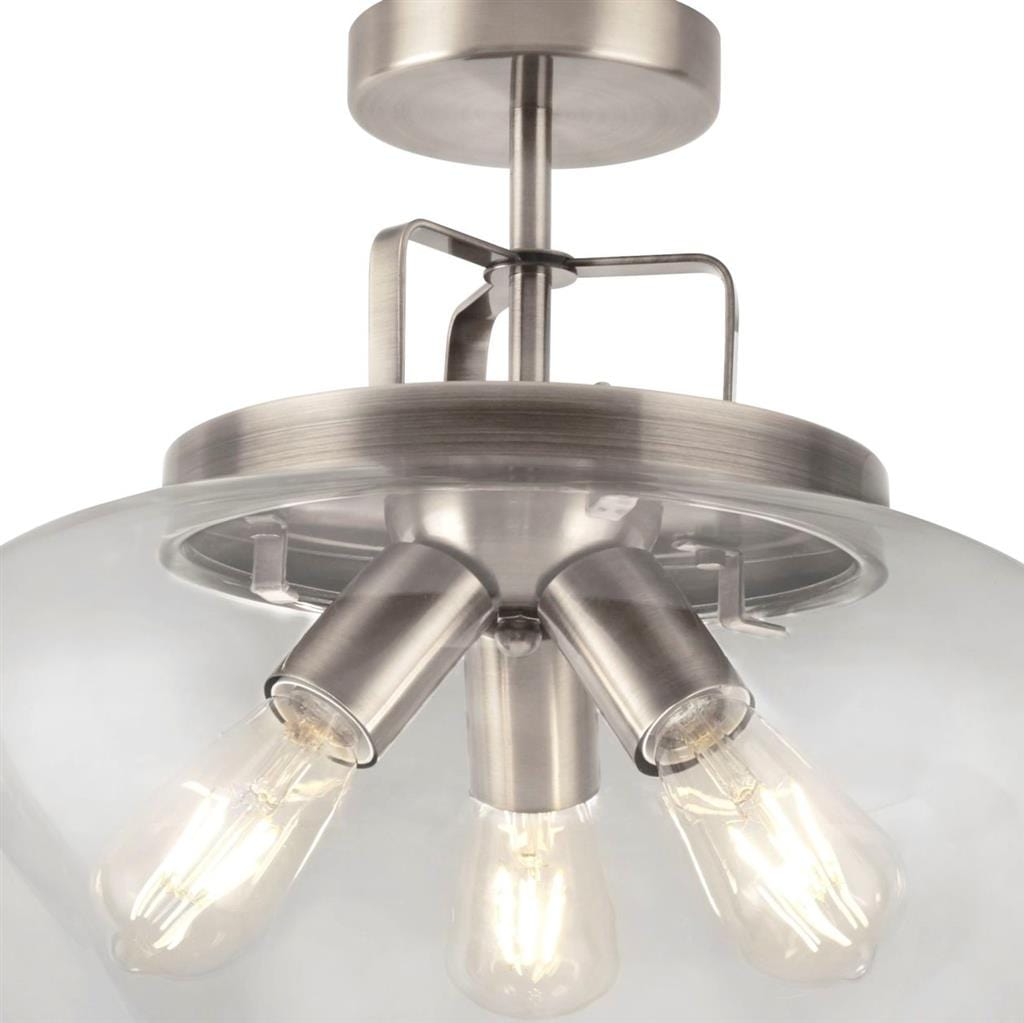 Searchlight Boule 3Lt Semi Flush - Silver & Clear Glass 8973-3SS