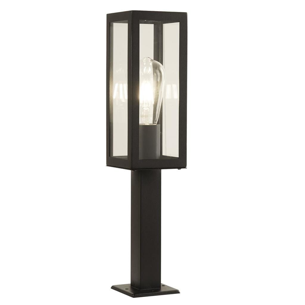 Searchlight Box Outdoor Post - Black Metal & Clear Glass 6441-450BK