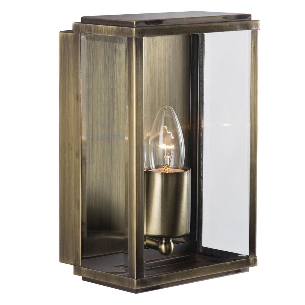 Searchlight Box Outdoor Wall Light - Antique Brass Metal & Glass 8204AB