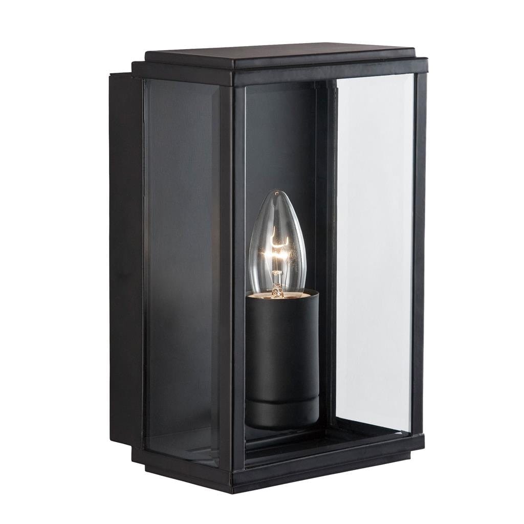 Searchlight Box Outdoor Wall Light - Black Metal & Glass 8204BK