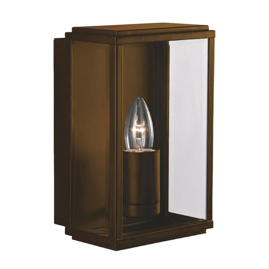 Searchlight Box Outdoor Wall Light - Rustic Brown & Glass 8204RUS