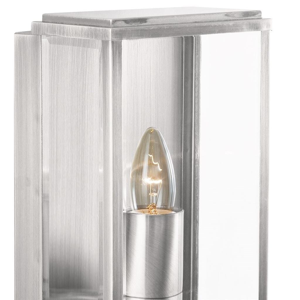 Searchlight Box Outdoor Wall Light - Satin Silver Metal & Glass 8204SS