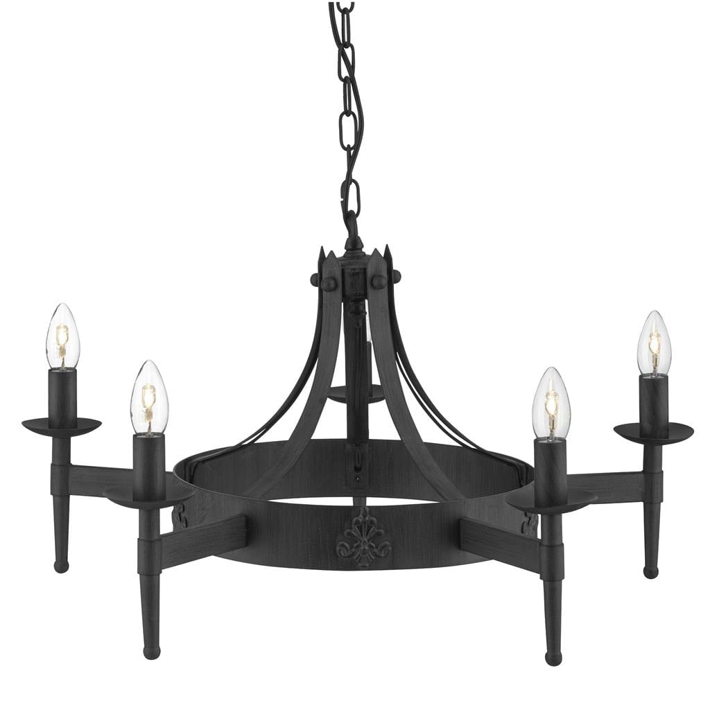 Searchlight Cartwheel II  5Lt Pendant - Black Wrought Iron 2425-5BK