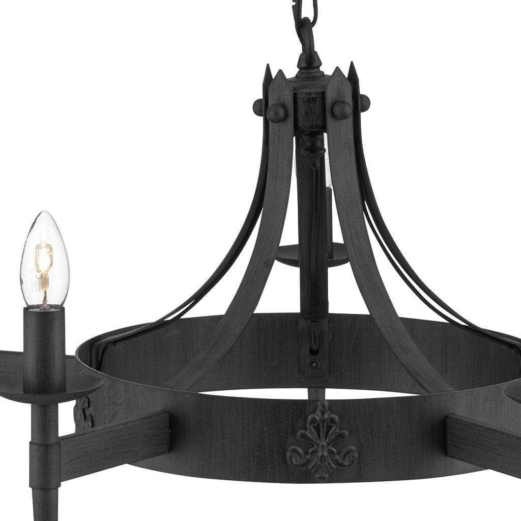 Searchlight Cartwheel II  5Lt Pendant - Black Wrought Iron 2425-5BK