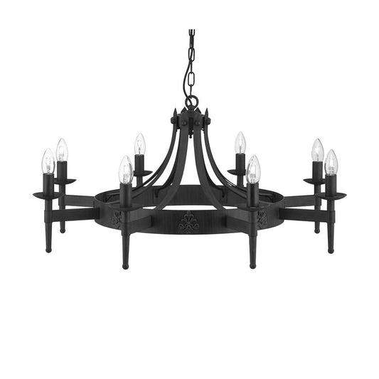 Searchlight Cartwheel II  8Lt Pendant - Black Wrought Iron 2428-8BK