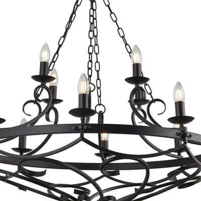 Searchlight Cartwheel III 12Lt Pendant - Black Wrought Iron 8912-12BK