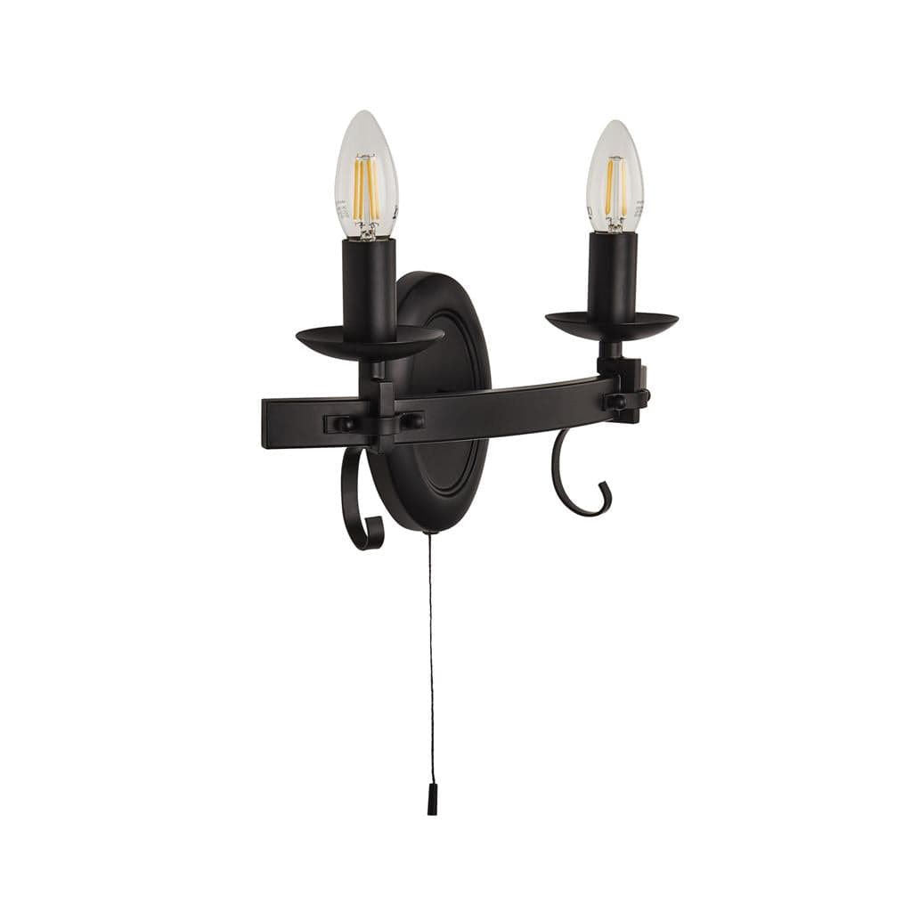 Searchlight Cartwheel III 2Lt Wall Light  - Black Wrought Iron 8902-2BK