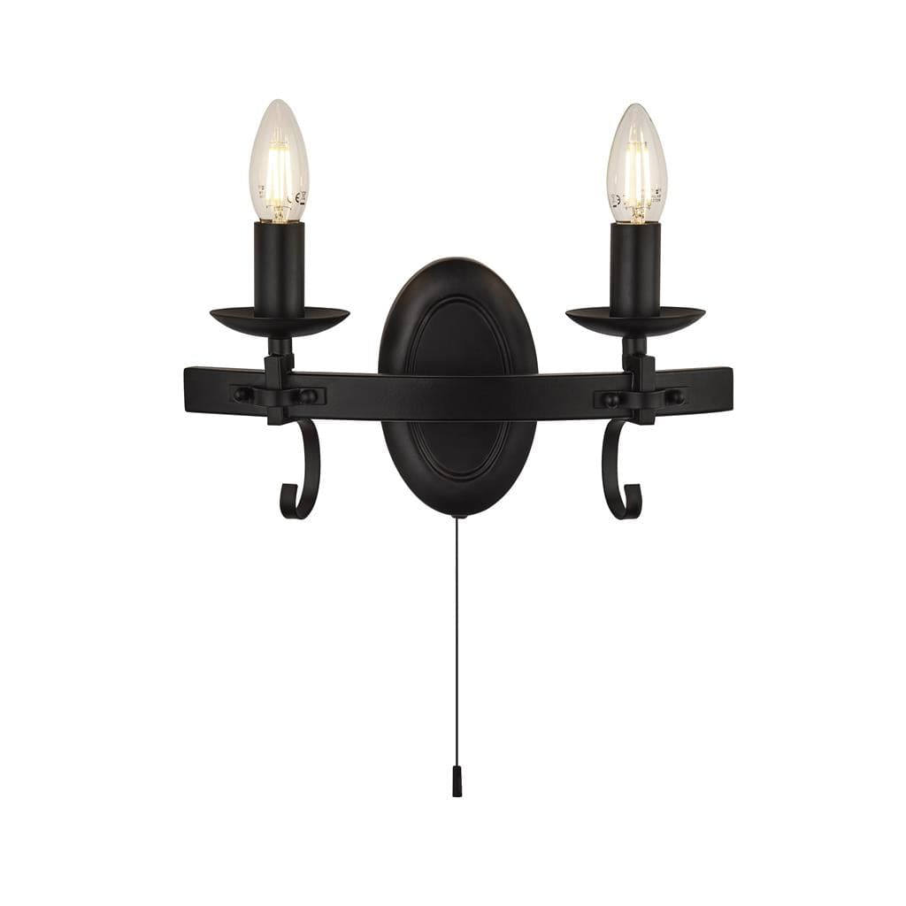 Searchlight Cartwheel III 2Lt Wall Light  - Black Wrought Iron 8902-2BK