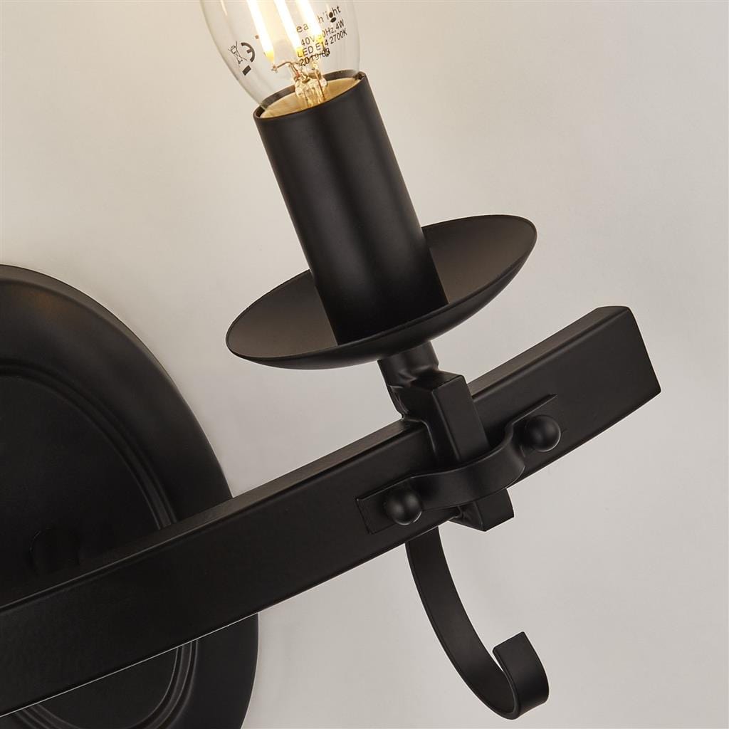 Searchlight Cartwheel III 2Lt Wall Light  - Black Wrought Iron 8902-2BK