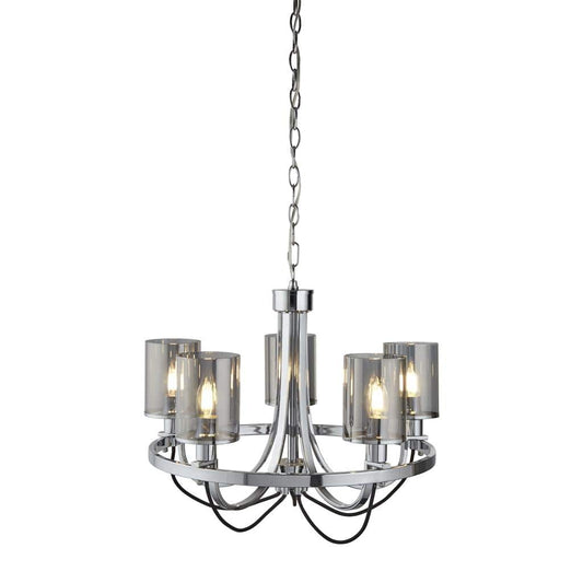 Searchlight Catalina 5Lt Pendant - Chrome Metal & Smoked Glass 9045-5CC