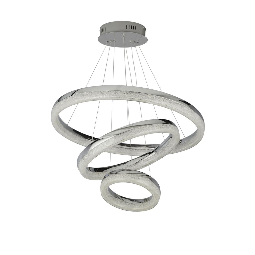 Searchlight Circle 3Lt Pendant - Chrome Metal & Crushed Ice Effect Glass 9207-3CC