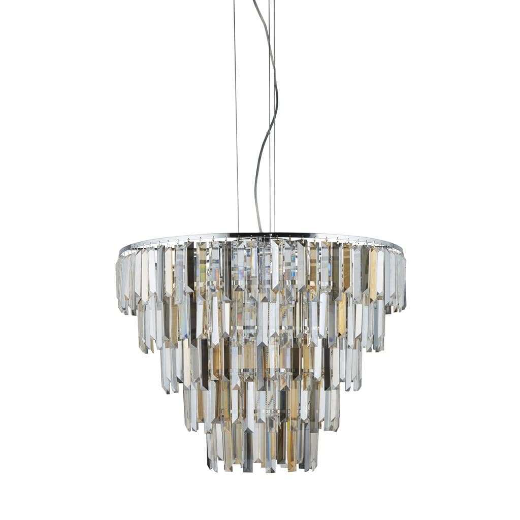 Searchlight Clarissa 9Lt Pendant - Chrome & Clear, Smoked & Amber Glass 1229-9CC