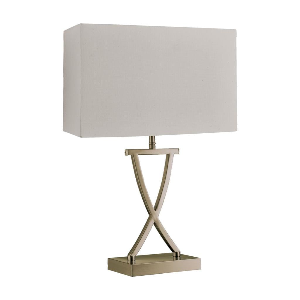 Searchlight Club Table Lamp- Antique Brass Metal & White Faux Silk Shade 7923AB