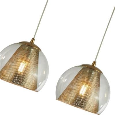 Searchlight Conio 4Lt Pendant - Satin Brass Metal & Glass 8274-4SB