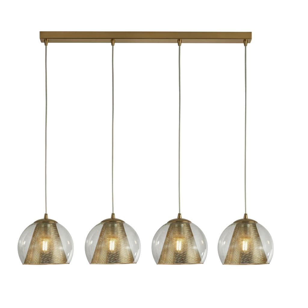 Searchlight Conio 4Lt Pendant - Satin Brass Metal & Glass 8274-4SB