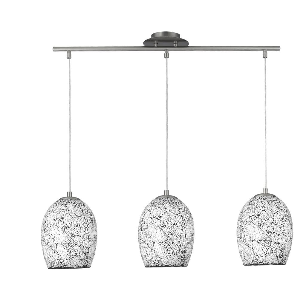 Searchlight Crackle 3Lt Pendant - Satin Silver & Crackled White Glass 8069-3WH