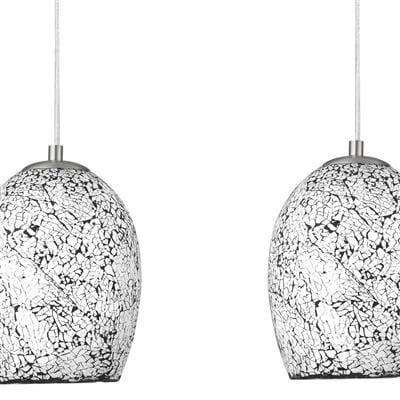 Searchlight Crackle 3Lt Pendant - Satin Silver & Crackled White Glass 8069-3WH