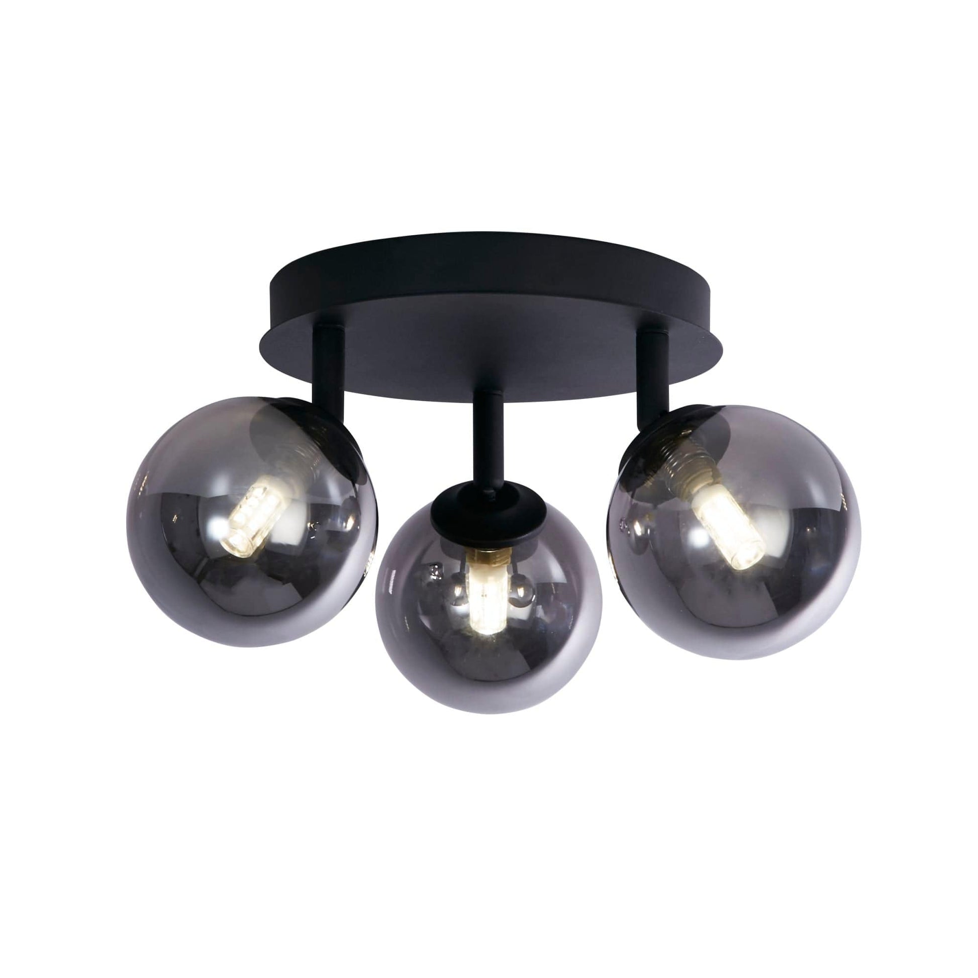 Searchlight Crosby 3Lt Semi-Flush - Black Metal & Smoked Glass 96913-3BK