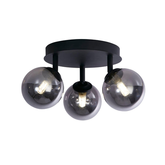 Searchlight Crosby 3Lt Semi-Flush - Black Metal & Smoked Glass 96913-3BK