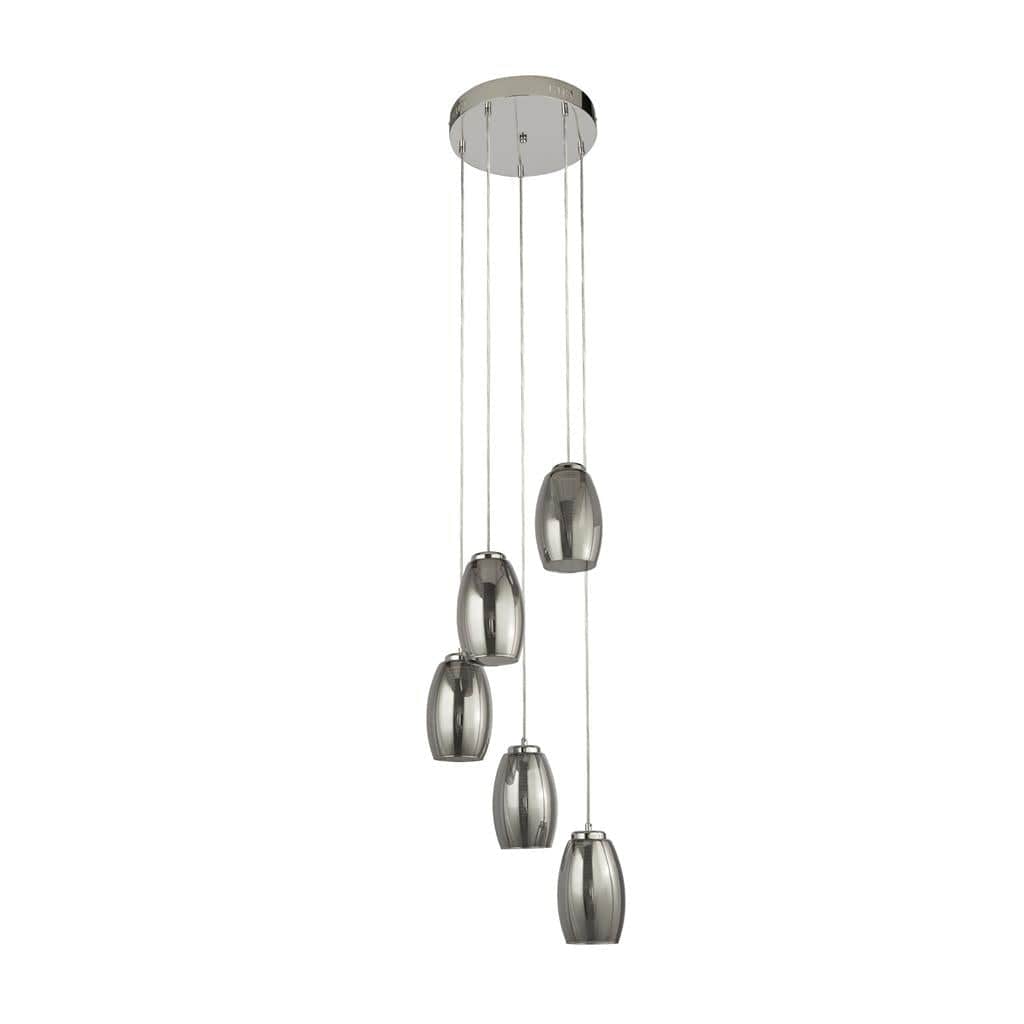 Searchlight Cyclone 5Lt Multi-Drop Pendant - Chrome Metal & Smoked Glass 97291-5SM